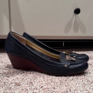 Tommy Hilfiger Navy Wood Grain Wedge Loafers